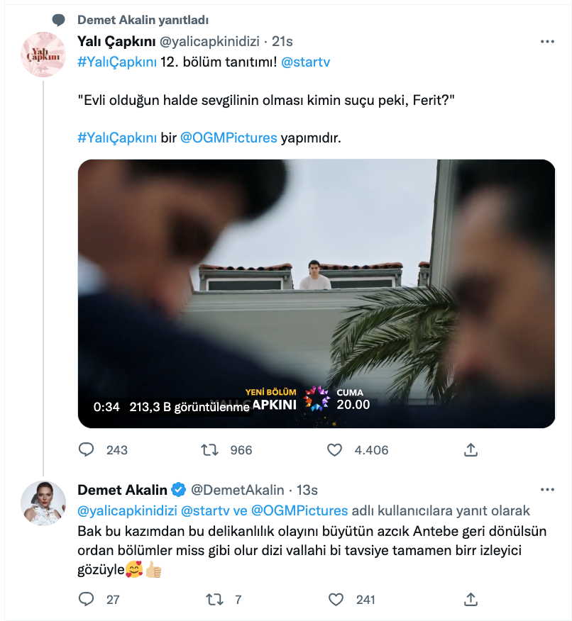 demet akalin dan yali capkini dizisinin yapimcisina oneri ve tavsiye